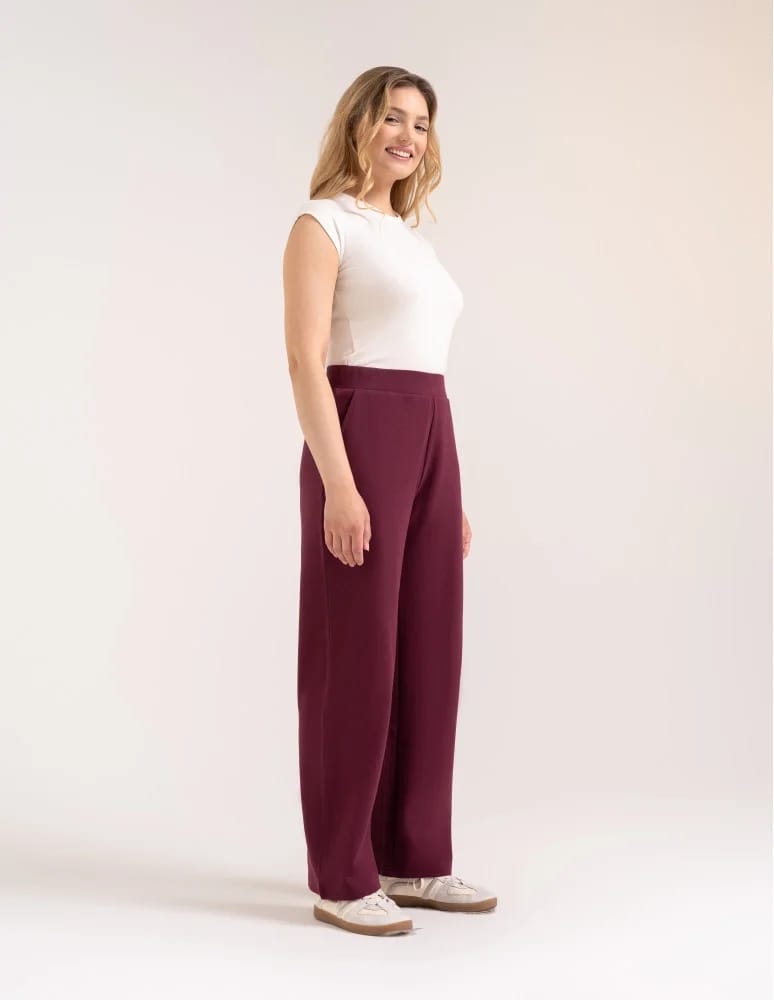 Spodnie dresowe - Spodnie damskie Wide Leg wygodne z wysokim stanem BORDOWY - produkt moraj.pl 3