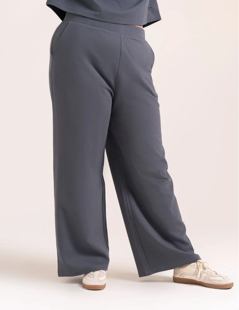 Spodnie dresowe - Spodnie damskie Wide Leg wygodne z wysokim stanem GRAFITOWY  - produkt moraj.pl 2
