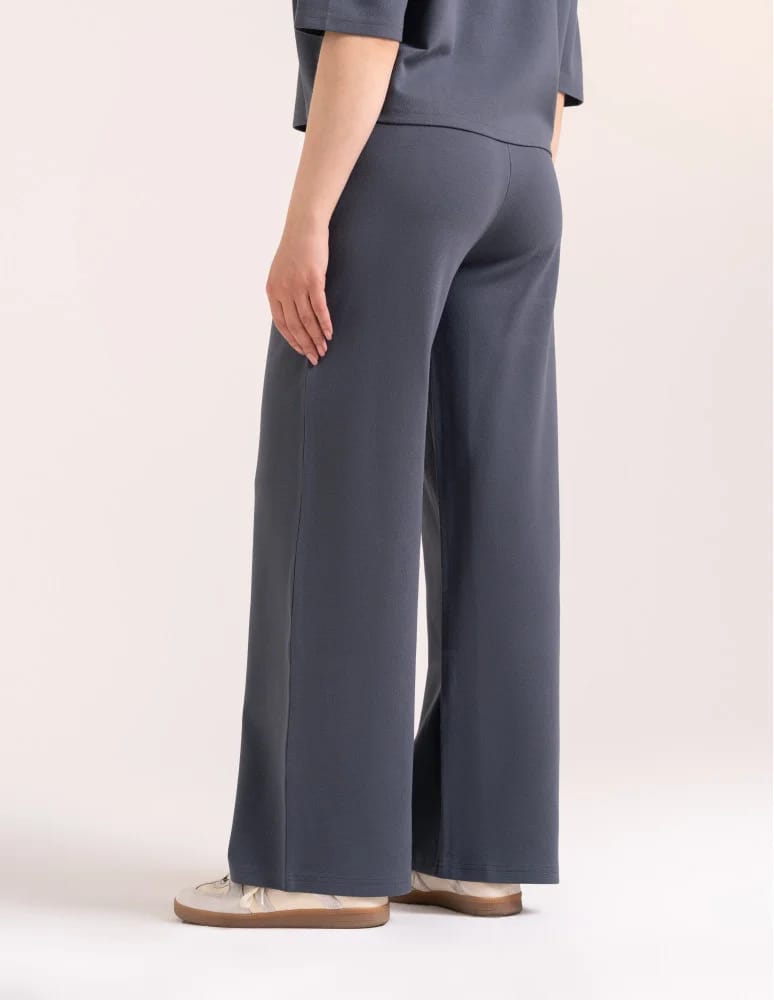 Spodnie dresowe - Spodnie damskie Wide Leg wygodne z wysokim stanem GRAFITOWY - produkt moraj.pl 6