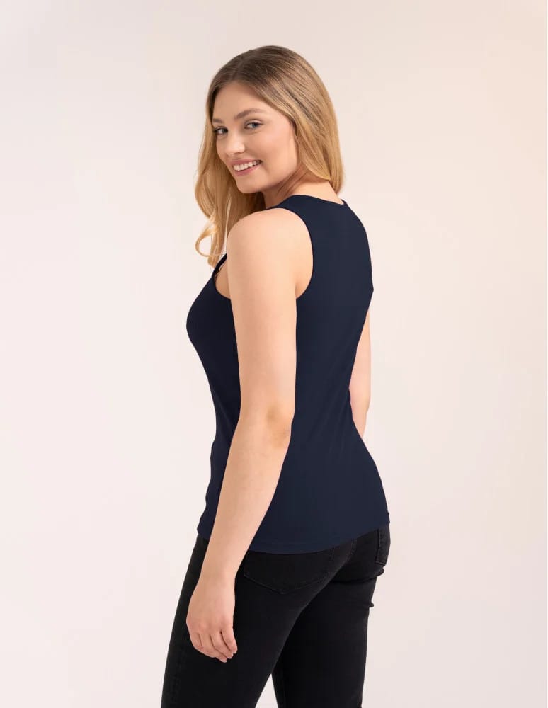Koszulki i T-shirty - Koszulka damska na ramiączkach Tank-Top bawełniana GRANATOWY - produkt moraj.pl 2
