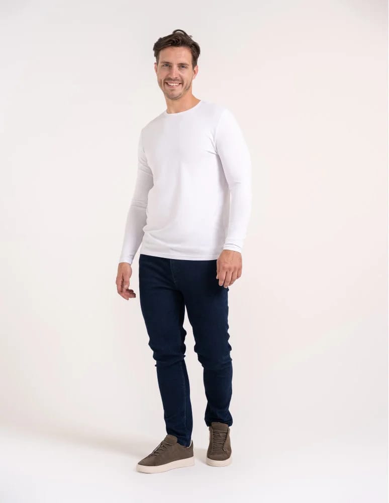 Koszulki z długim rękawem - T-shirt z długim rękawem męski bawełniany longsleeve BIAŁY - produkt moraj.pl 3