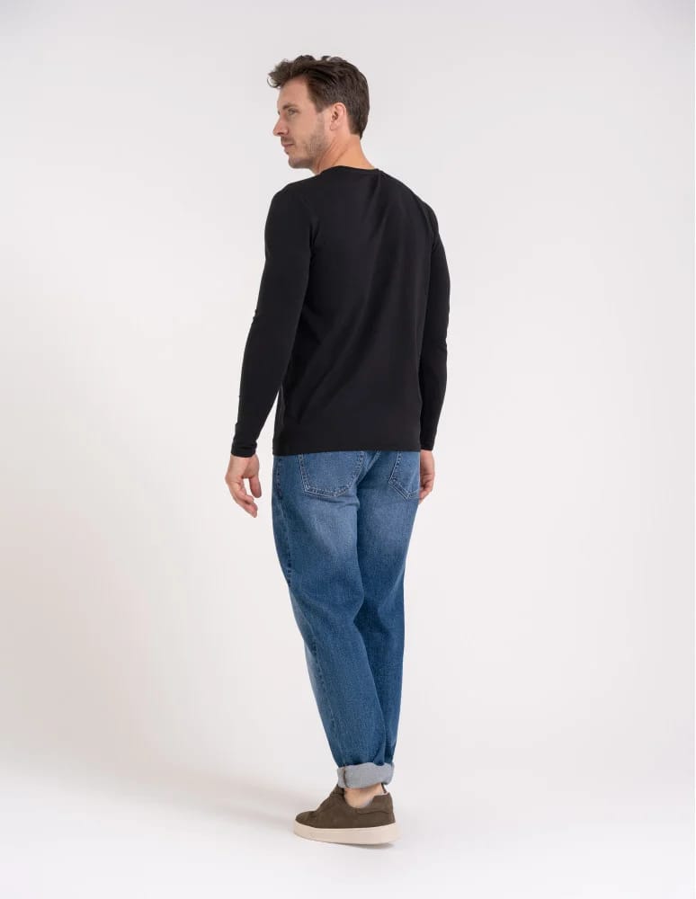 Koszulki z długim rękawem - T-shirt z długim rękawem męski bawełniany longsleeve CZARNY  - produkt moraj.pl 6