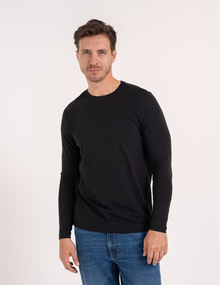 Koszulki z długim rękawem - T-shirt z długim rękawem męski bawełniany longsleeve CZARNY - produkt moraj.pl 1