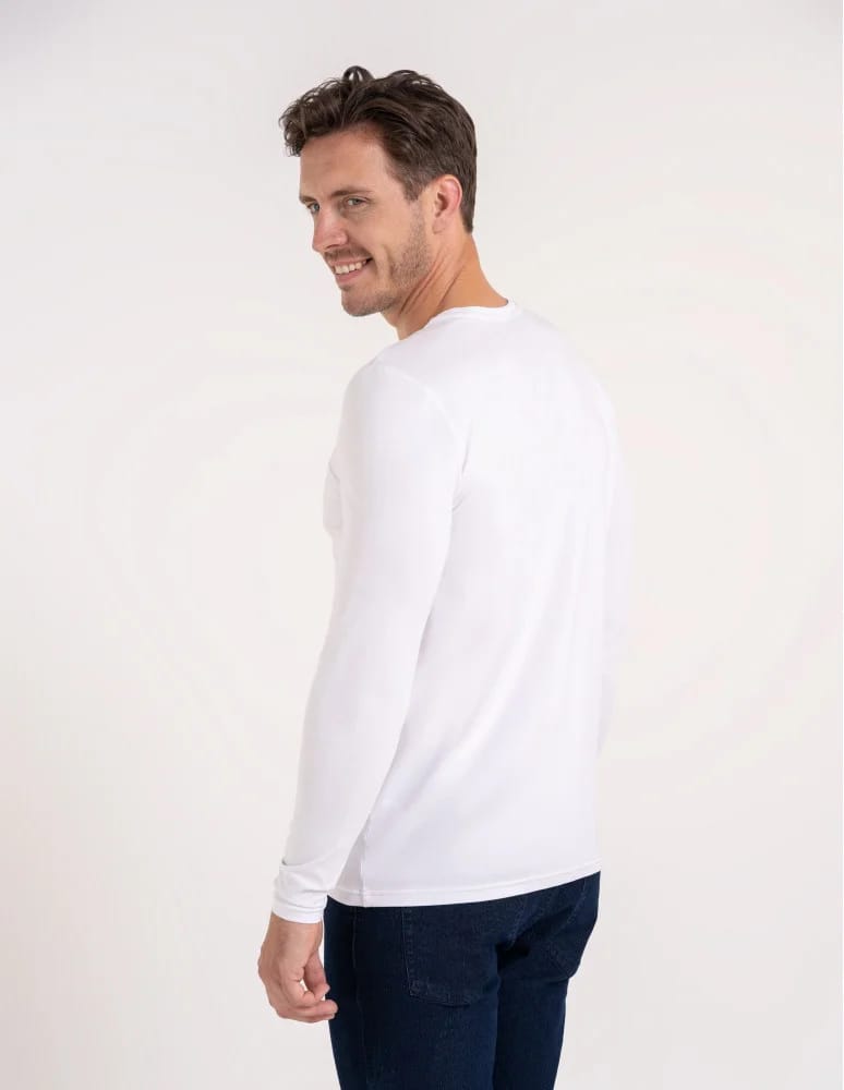 Koszulki z długim rękawem - T-shirt z długim rękawem męski bawełniany longsleeve BIAŁY - produkt moraj.pl 8