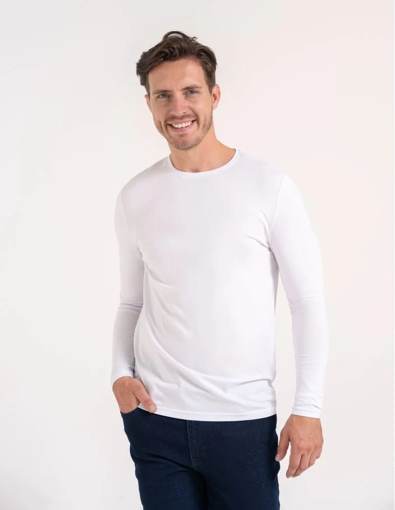 Koszulki z długim rękawem - T-shirt z długim rękawem męski bawełniany longsleeve BIAŁY - produkt moraj.pl 2