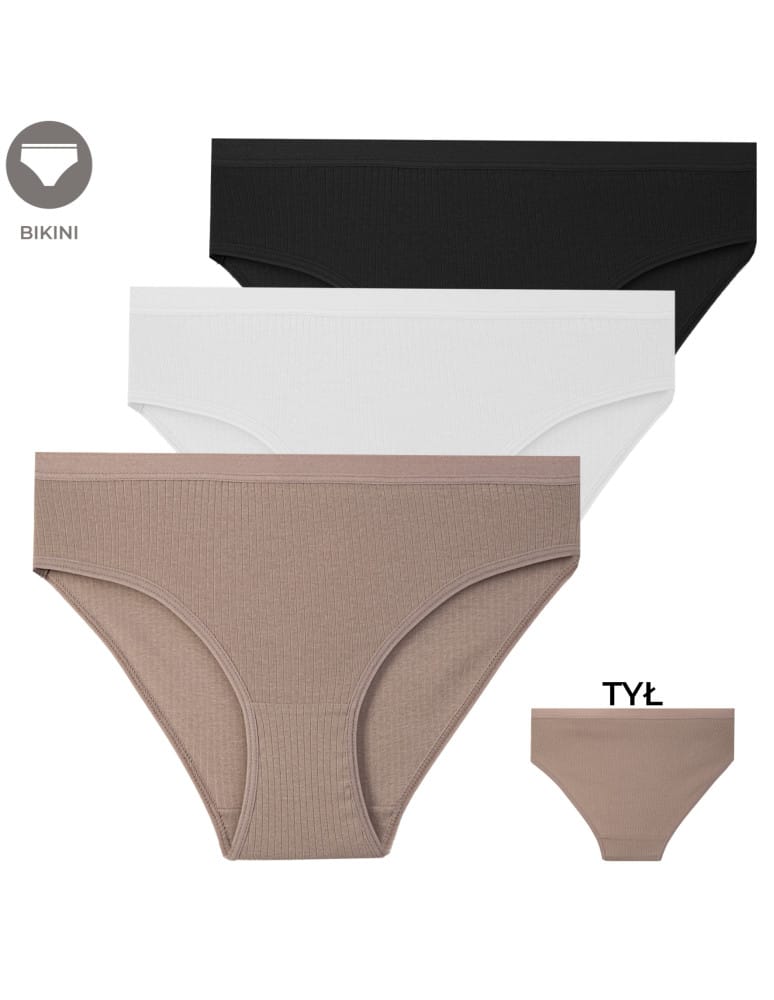 Majtki figi - Bielizna damska wielopak figi prążkowane soft komplet 3-pak WIELOKOLOROWY - produkt moraj.pl 1