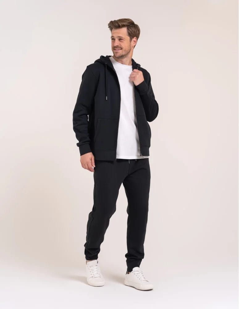 Bluzy dresowe - Bluza dresowa męska wygodna gruba rozpinana z kapturem ocieplana CZARNY - produkt moraj.pl 4