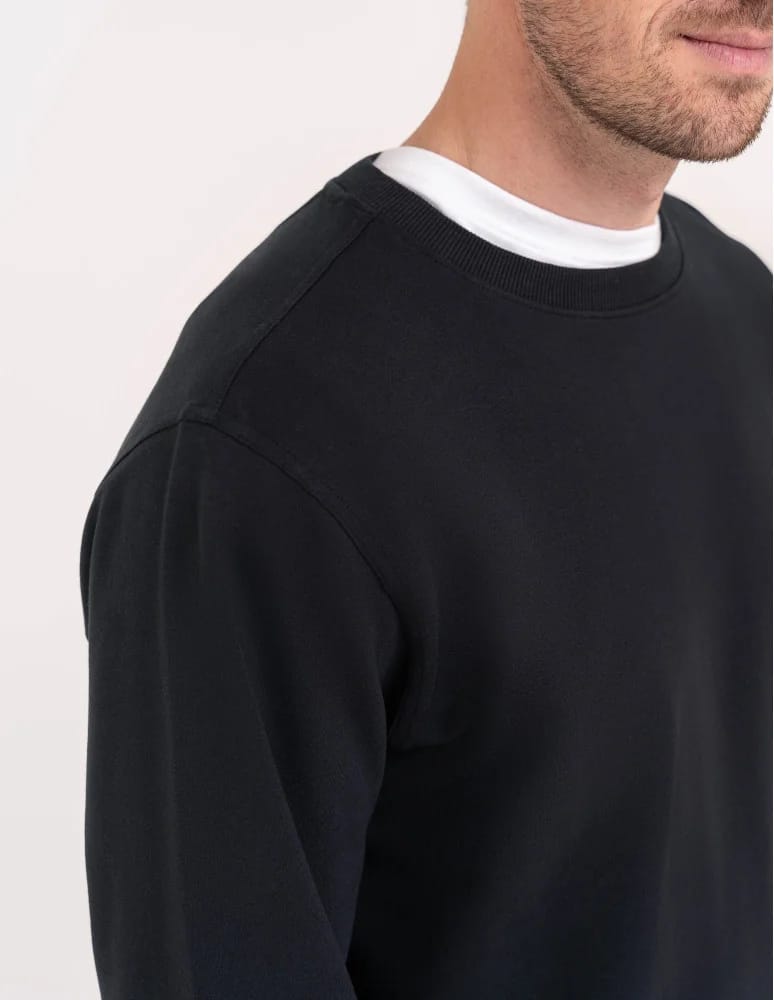 Bluzy dresowe - Bluza męska bawełniana klasyczna bez kaptura gładka CZARNY  - produkt moraj.pl 3