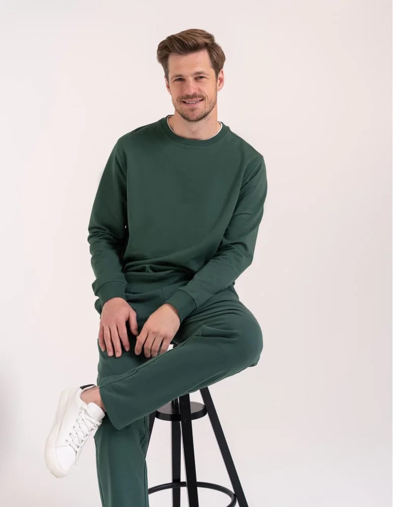 Bluzy dresowe - Bluza męska bawełniana klasyczna bez kaptura gładka ZIELONY - produkt moraj.pl 2