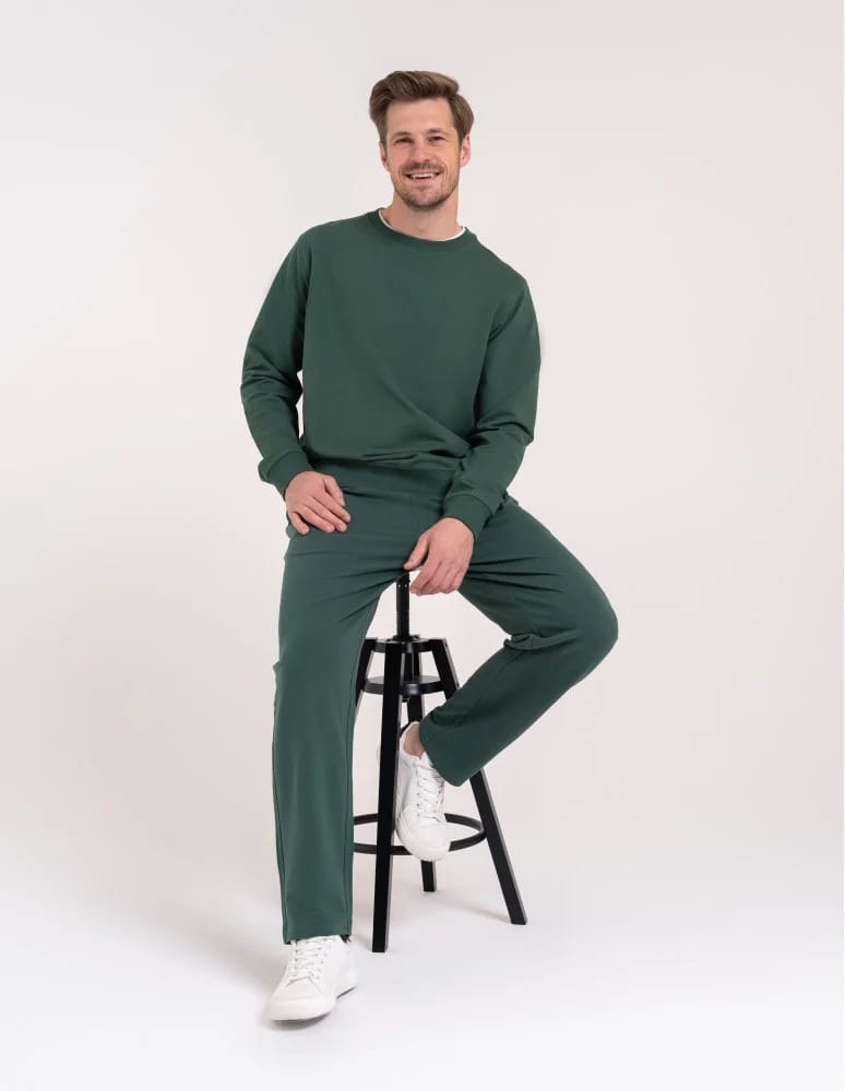 Bluzy dresowe - Bluza męska bawełniana klasyczna bez kaptura gładka ZIELONY - produkt moraj.pl 3