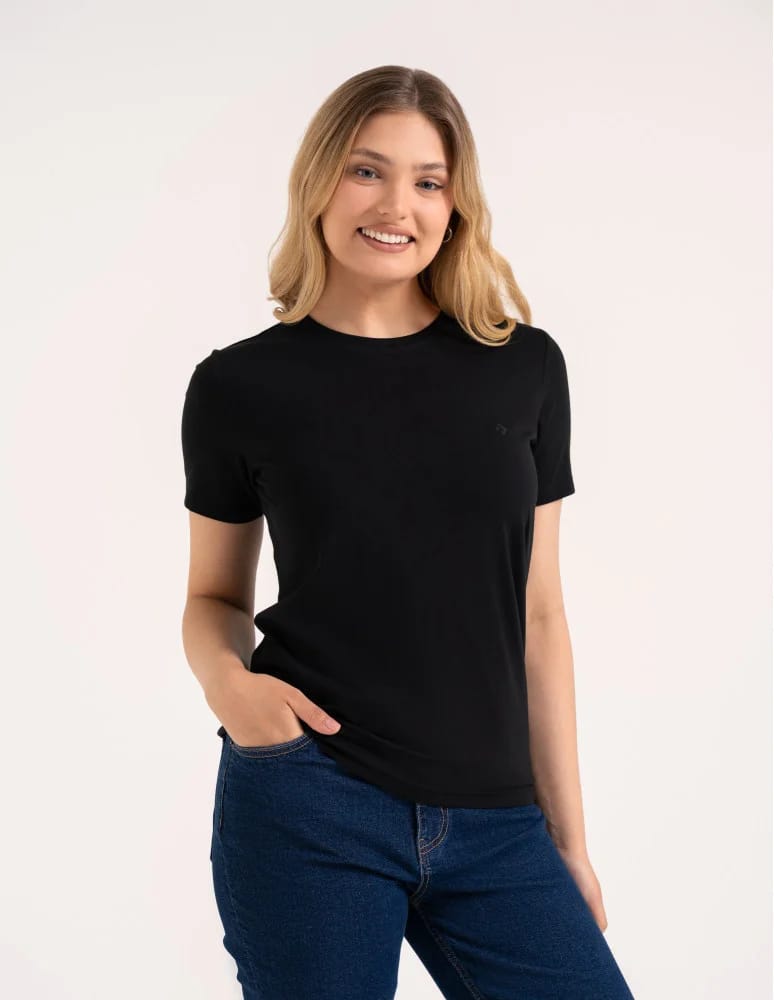 Koszulki i T-shirty - Koszulka damska bawełna Premium T-shirt dekolt okrągły CZARNY  - produkt moraj.pl 3