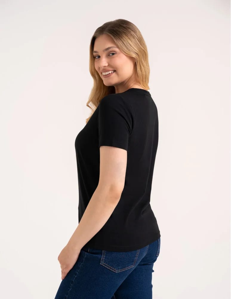 Koszulki i T-shirty - Koszulka damska bawełna Premium T-shirt dekolt okrągły CZARNY  - produkt moraj.pl 4