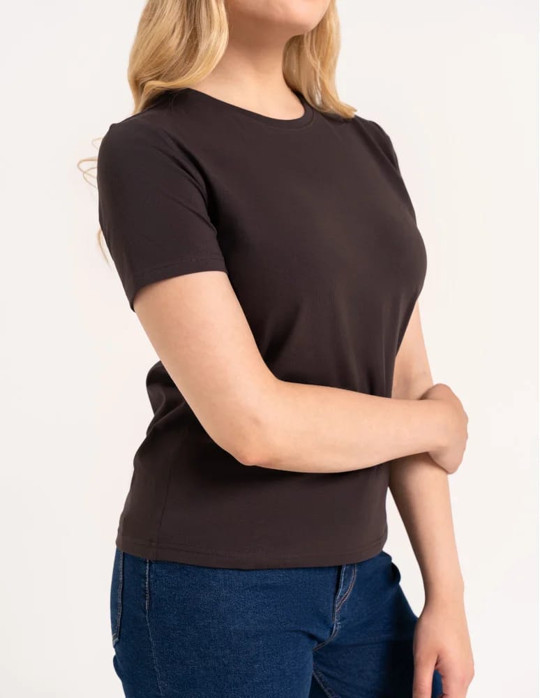 Koszulki i T-shirty - Koszulka damska bawełna Premium T-shirt dekolt okrągły BRĄZOWY - produkt moraj.pl 4