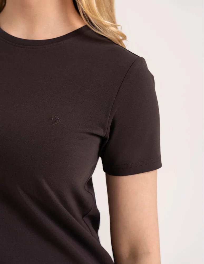 Koszulki i T-shirty - Koszulka damska bawełna Premium T-shirt dekolt okrągły BRĄZOWY - produkt moraj.pl 5