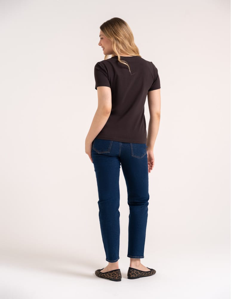 Koszulki i T-shirty - Koszulka damska bawełna Premium T-shirt dekolt okrągły BRĄZOWY - produkt moraj.pl 6