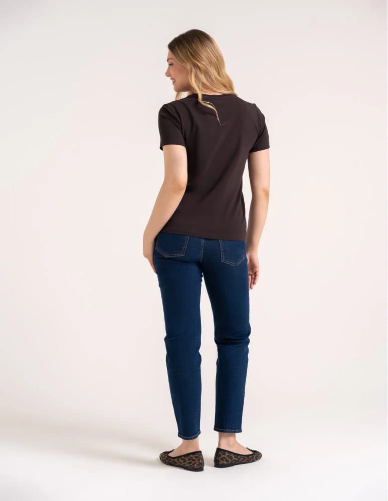 Koszulki i T-shirty - Koszulka damska bawełna Premium T-shirt dekolt okrągły BRĄZOWY - produkt moraj.pl 6