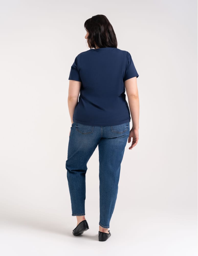Koszulki i T-shirty - Koszulka damska bawełna Premium T-shirt dekolt okrągły GRANATOWY  - produkt moraj.pl 3