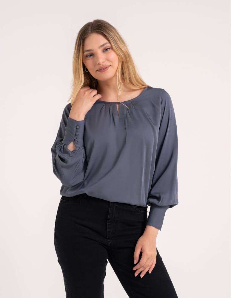 Bluzki z długim rękawem - Bluzka elegancka damska 100% wiskoza z długim rękawem SZARY  - produkt moraj.pl 2