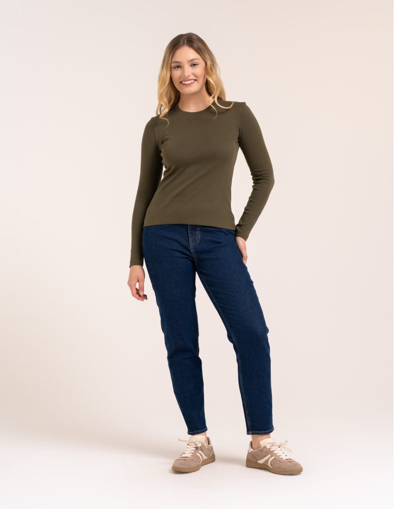 Bluzki z długim rękawem - Bawełniana bluzka damska gładka longsleeve z długim rękawem ZIELONY  - produkt moraj.pl 5