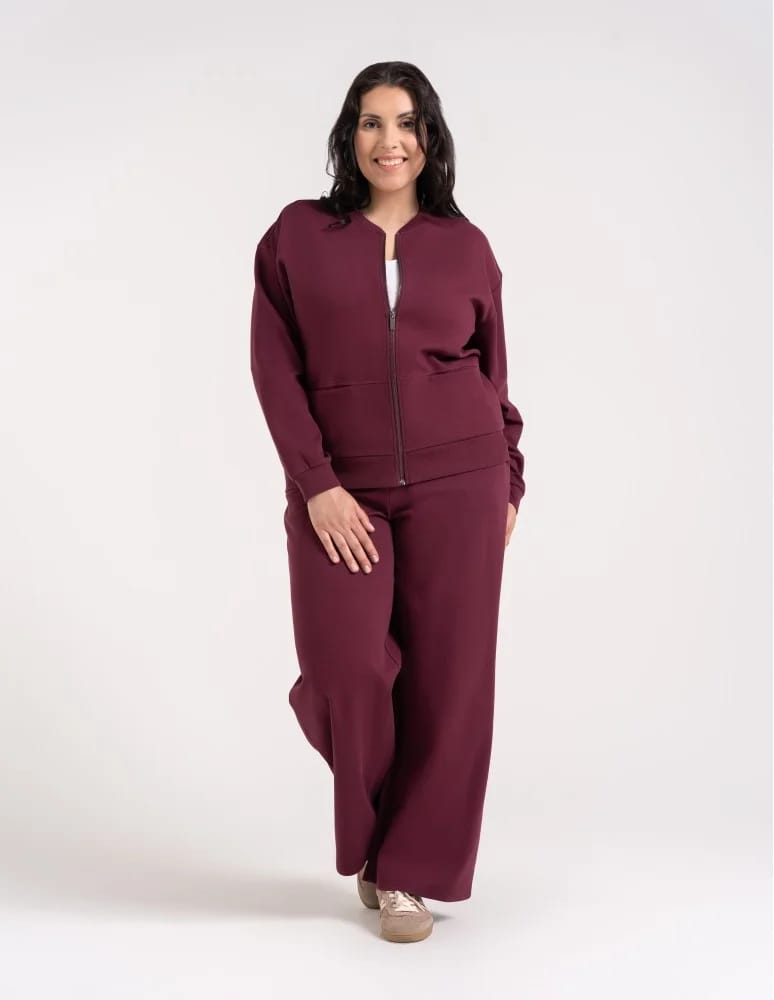 Bluzy damskie - Wygodna bluza damska rozpinana bawełniana z kieszeniami BORDOWY  - produkt moraj.pl 14