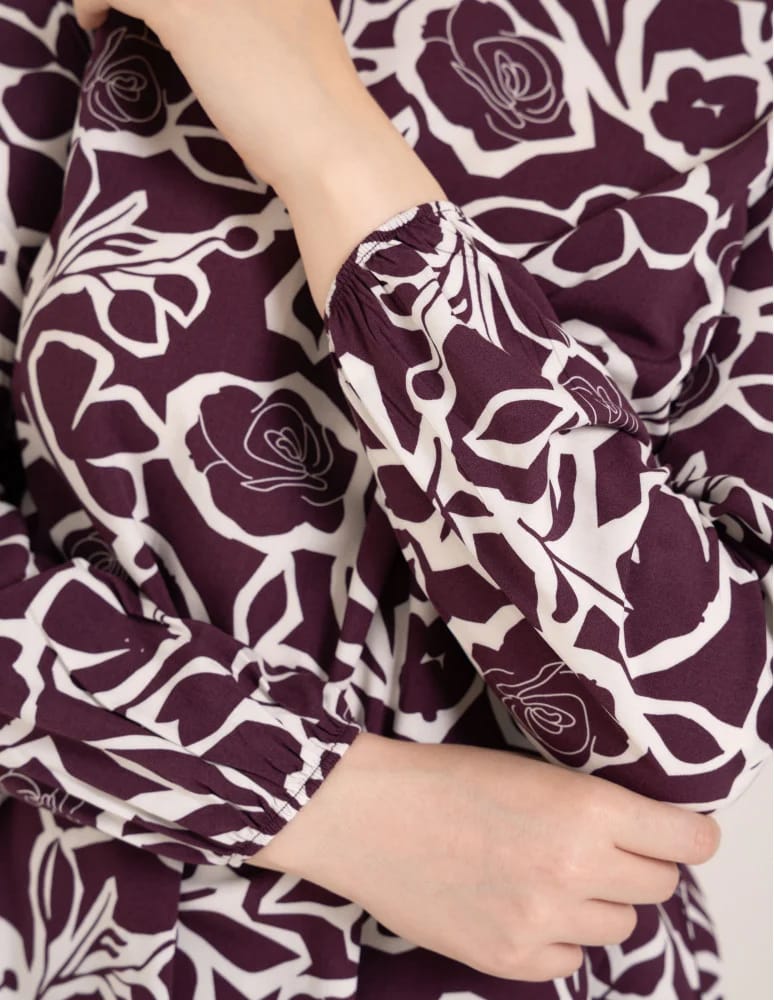Bluzki z długim rękawem - Bluzka damska elegancka z naturalnej wiskozy o kroju oversize WZÓR 2 - produkt moraj.pl 2