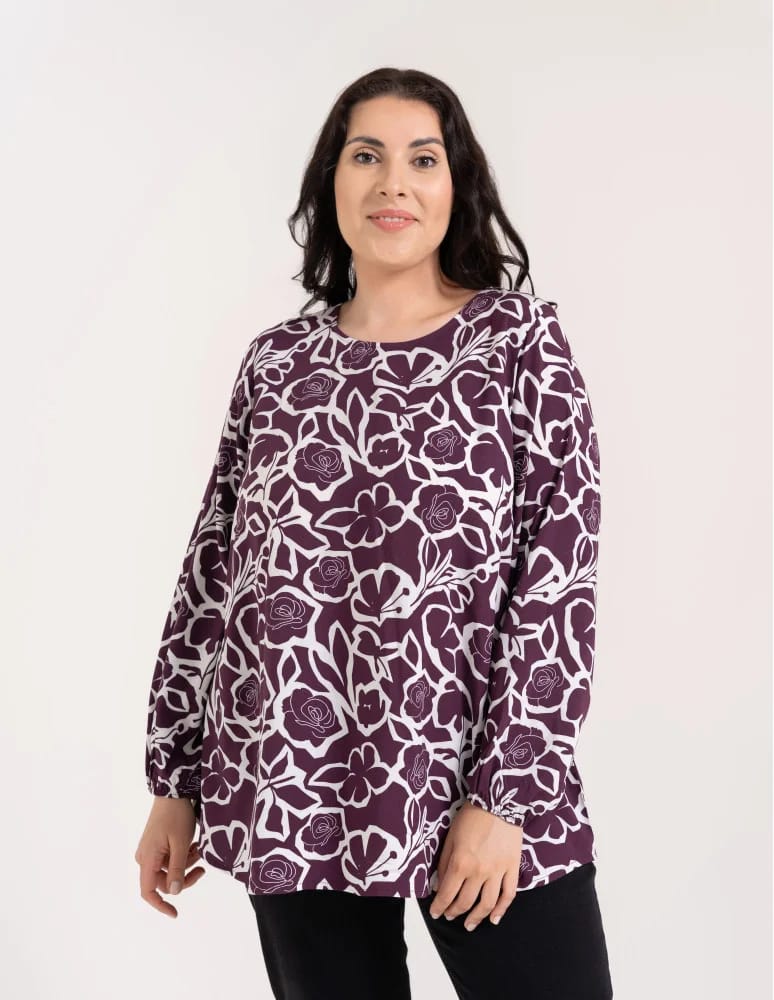 Bluzki z długim rękawem - Bluzka damska elegancka z naturalnej wiskozy o kroju oversize WZÓR 2 - produkt moraj.pl 7