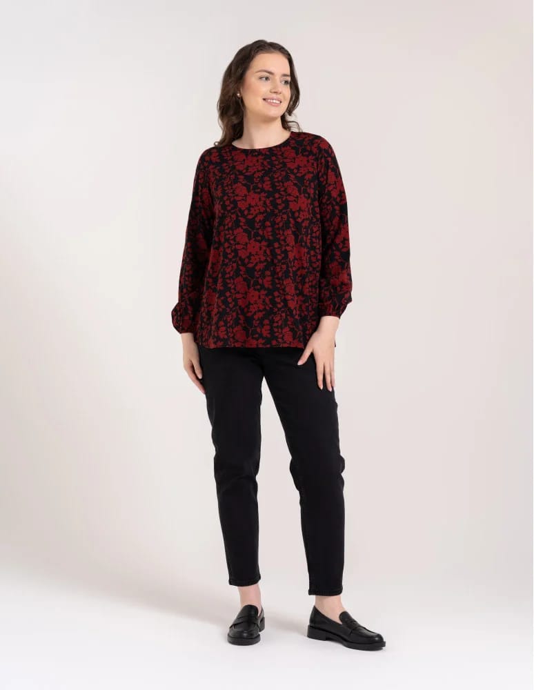 Bluzki z długim rękawem - Bluzka damska elegancka z naturalnej wiskozy o kroju oversize WZÓR 1  - produkt moraj.pl 8