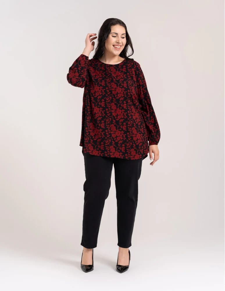 Bluzki z długim rękawem - Bluzka damska elegancka z naturalnej wiskozy o kroju oversize WZÓR 1  - produkt moraj.pl 9