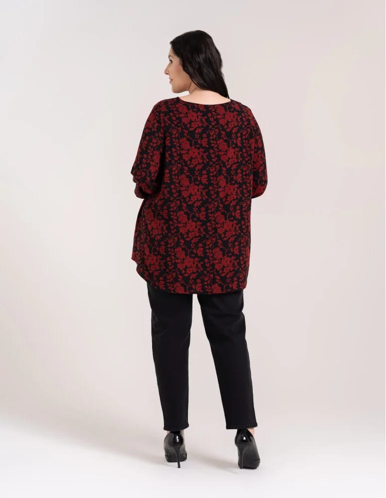 Bluzki z długim rękawem - Bluzka damska elegancka z naturalnej wiskozy o kroju oversize WZÓR 1  - produkt moraj.pl 10