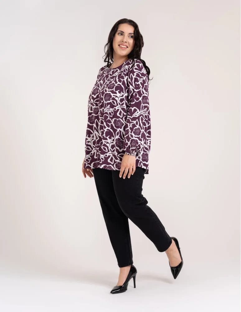 Bluzki z długim rękawem - Bluzka damska elegancka z naturalnej wiskozy o kroju oversize WZÓR 2 - produkt moraj.pl 9