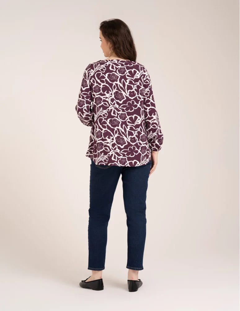 Bluzki z długim rękawem - Bluzka damska elegancka z naturalnej wiskozy o kroju oversize WZÓR 2 - produkt moraj.pl 3