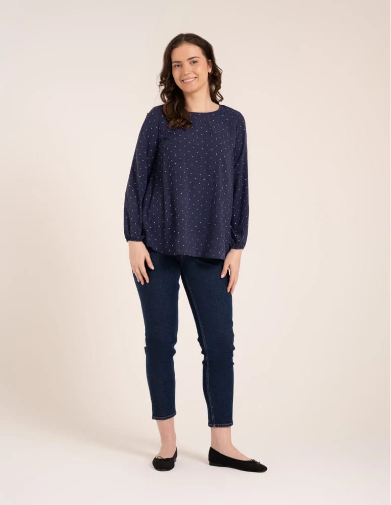Bluzki z długim rękawem - Bluzka damska elegancka z naturalnej wiskozy o kroju oversize WZÓR 3 - produkt moraj.pl 6
