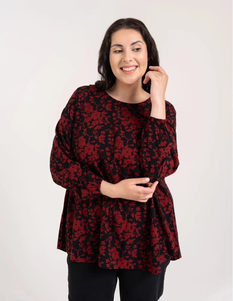 Bluzki z długim rękawem - Bluzka damska elegancka z naturalnej wiskozy o kroju oversize WZÓR 1  - produkt moraj.pl 6