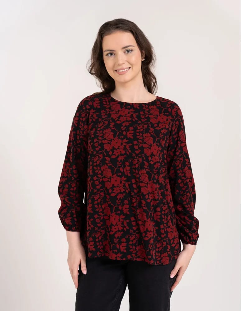 Bluzki z długim rękawem - Bluzka damska elegancka z naturalnej wiskozy o kroju oversize WZÓR 1  - produkt moraj.pl 4
