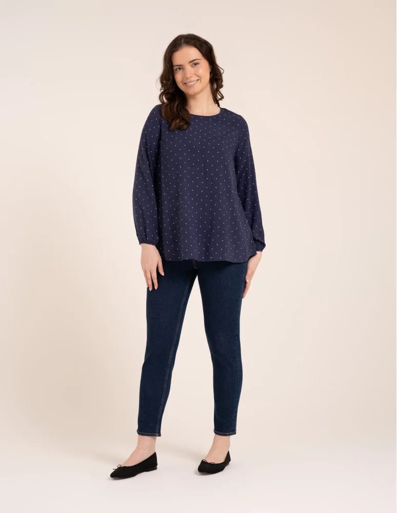 Bluzki z długim rękawem - Bluzka damska elegancka z naturalnej wiskozy o kroju oversize WZÓR 3 - produkt moraj.pl 3