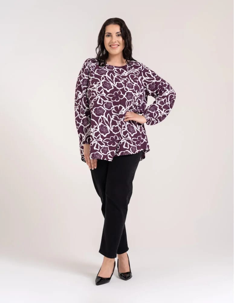 Bluzki z długim rękawem - Bluzka damska elegancka z naturalnej wiskozy o kroju oversize WZÓR 2 - produkt moraj.pl 13