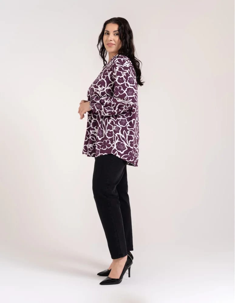 Bluzki z długim rękawem - Bluzka damska elegancka z naturalnej wiskozy o kroju oversize WZÓR 2 - produkt moraj.pl 14