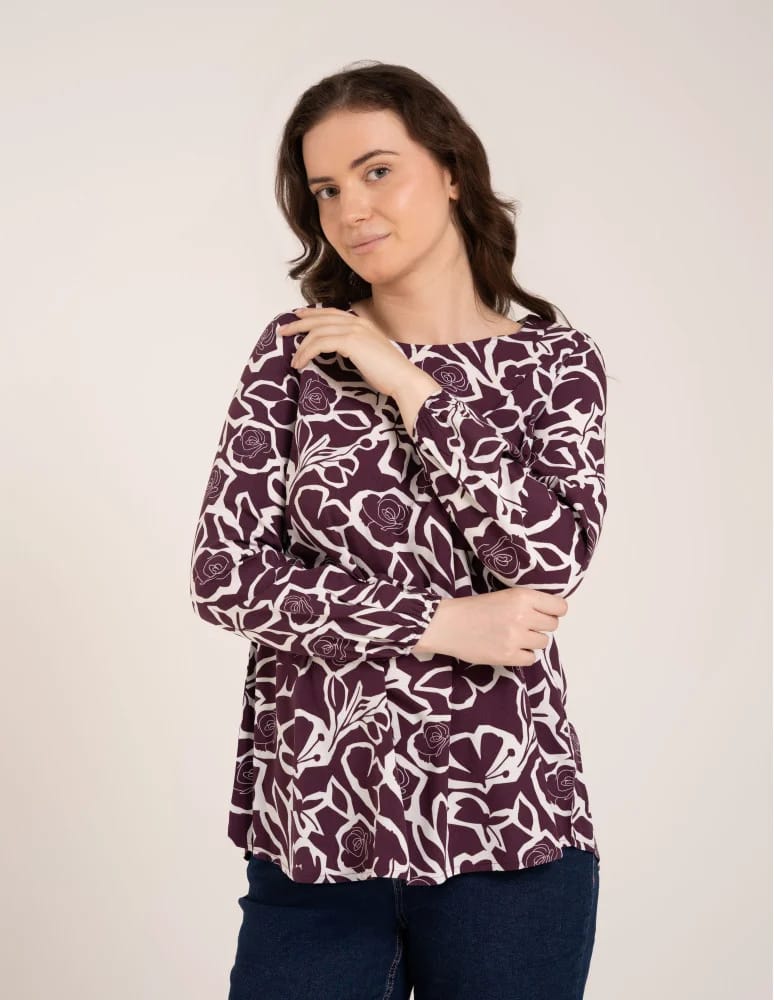 Bluzki z długim rękawem - Bluzka damska elegancka z naturalnej wiskozy o kroju oversize WZÓR 2 - produkt moraj.pl 6