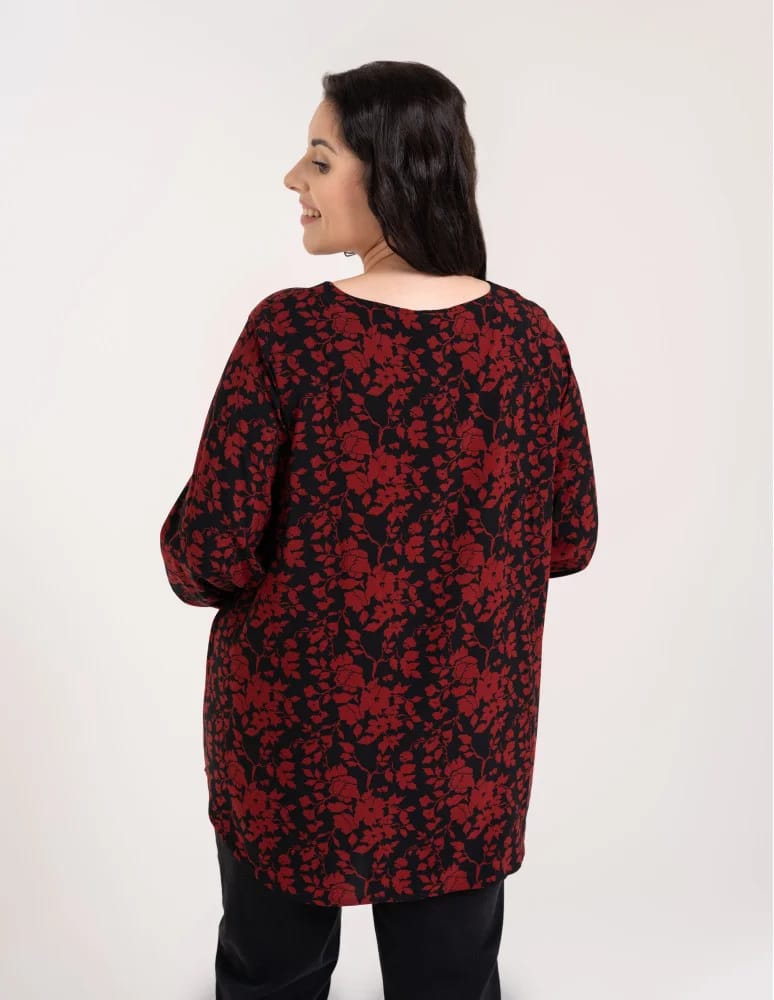 Bluzki z długim rękawem - Bluzka damska elegancka z naturalnej wiskozy o kroju oversize WZÓR 1  - produkt moraj.pl 12