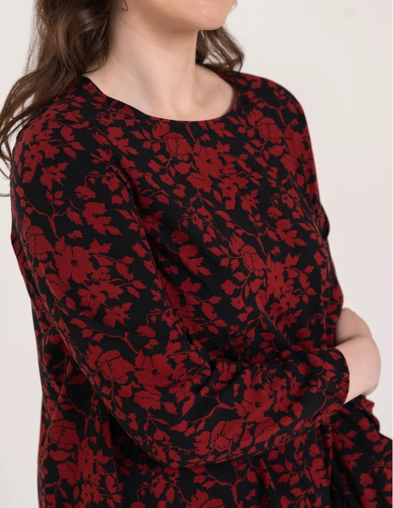 Bluzki z długim rękawem - Bluzka damska elegancka z naturalnej wiskozy o kroju oversize WZÓR 1  - produkt moraj.pl 2