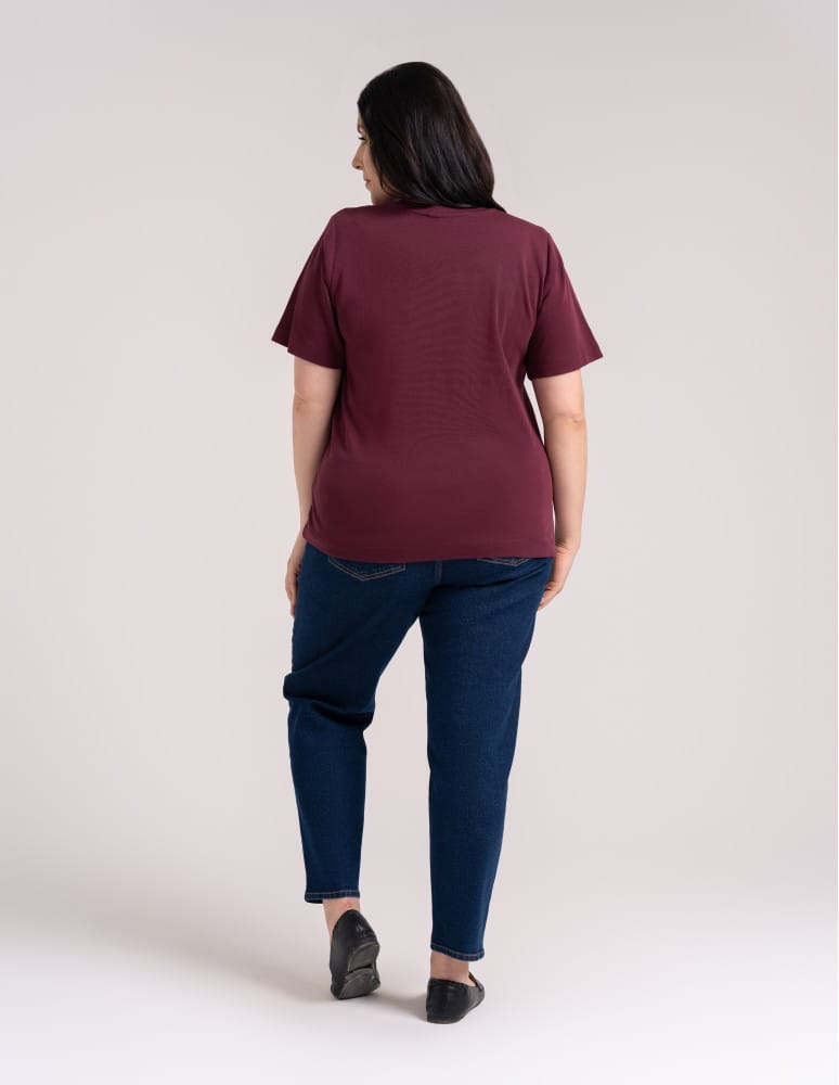 Bluzki z krótkim rękawem - Bluzka damska oversize bawełniana z aplikacją kwiatową krótki rękaw wygodny luźny t-shirt damski FIOLETOWY  - produkt moraj.pl 4