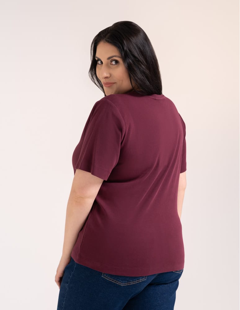 Bluzki z krótkim rękawem - Bluzka damska oversize bawełniana z aplikacją kwiatową krótki rękaw wygodny luźny t-shirt damski FIOLETOWY  - produkt moraj.pl 5
