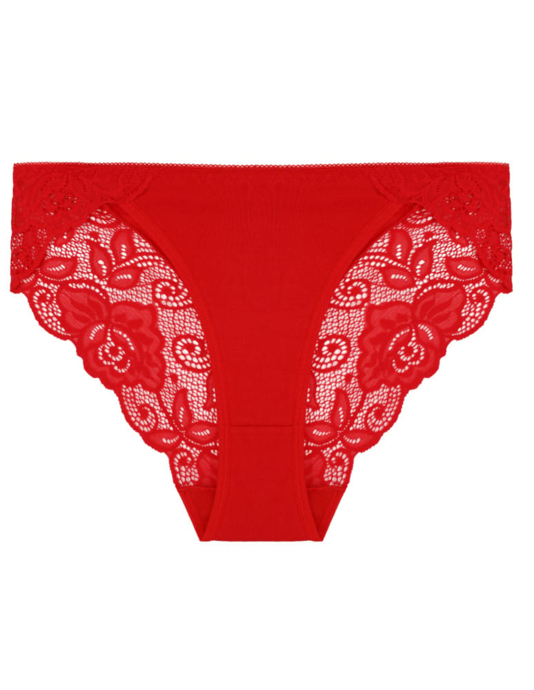Majtki figi - Majtki damskie figi bawełniane eleganckie z koronkowym tyłem CZERWONY  - produkt moraj.pl 2