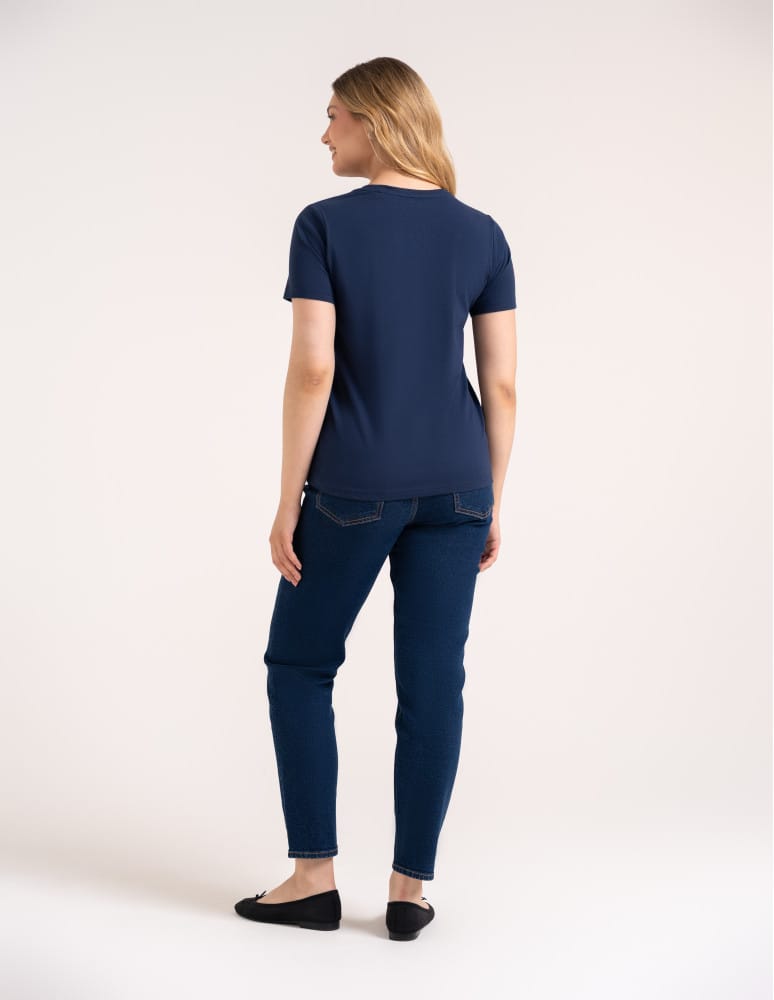 Koszulki i T-shirty - Koszulka damska bawełna Premium T-shirt dekolt okrągły GRANATOWY  - produkt moraj.pl 3