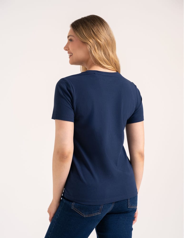 Koszulki i T-shirty - Koszulka damska bawełna Premium T-shirt dekolt okrągły GRANATOWY  - produkt moraj.pl 4