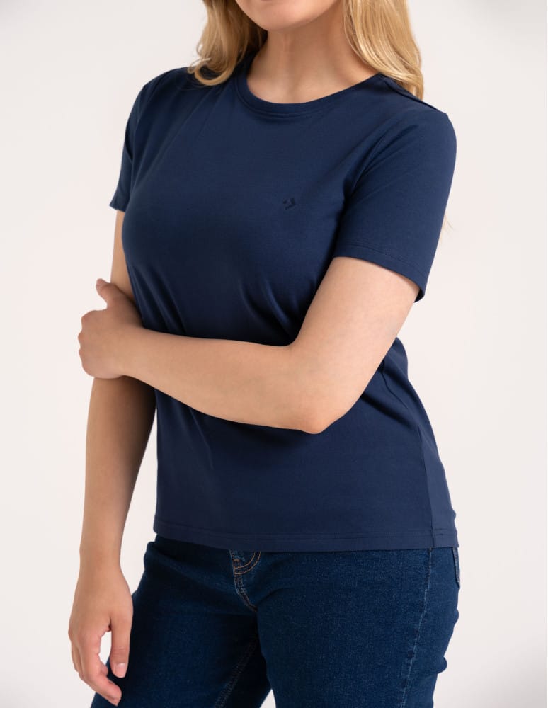 Koszulki i T-shirty - Koszulka damska bawełna Premium T-shirt dekolt okrągły GRANATOWY  - produkt moraj.pl 2