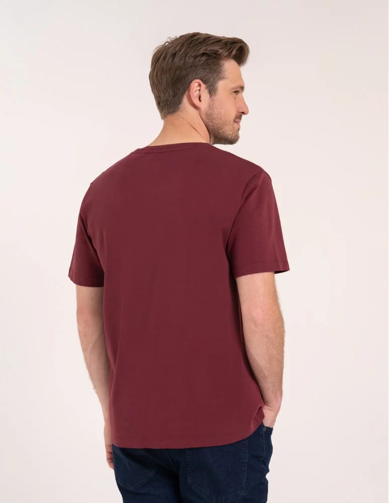 Koszulki z krótkim rękawem - Męski t-shirt bawełniany z dekoltem V na krótki rękaw z kieszonką BORDOWY - produkt moraj.pl 6
