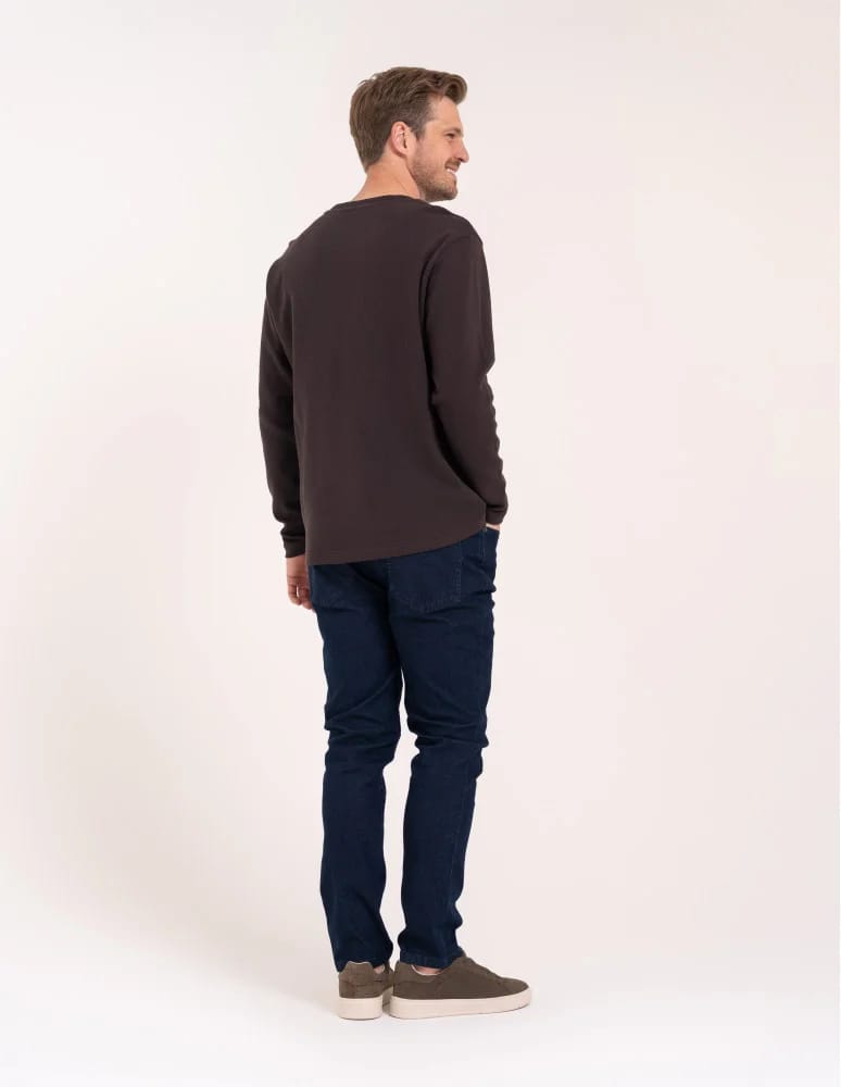 Koszulki z długim rękawem - Męski longsleeve bawełniany 100% z długim rękawem o waflowej strukturze BRĄZOWY  - produkt moraj.pl 4