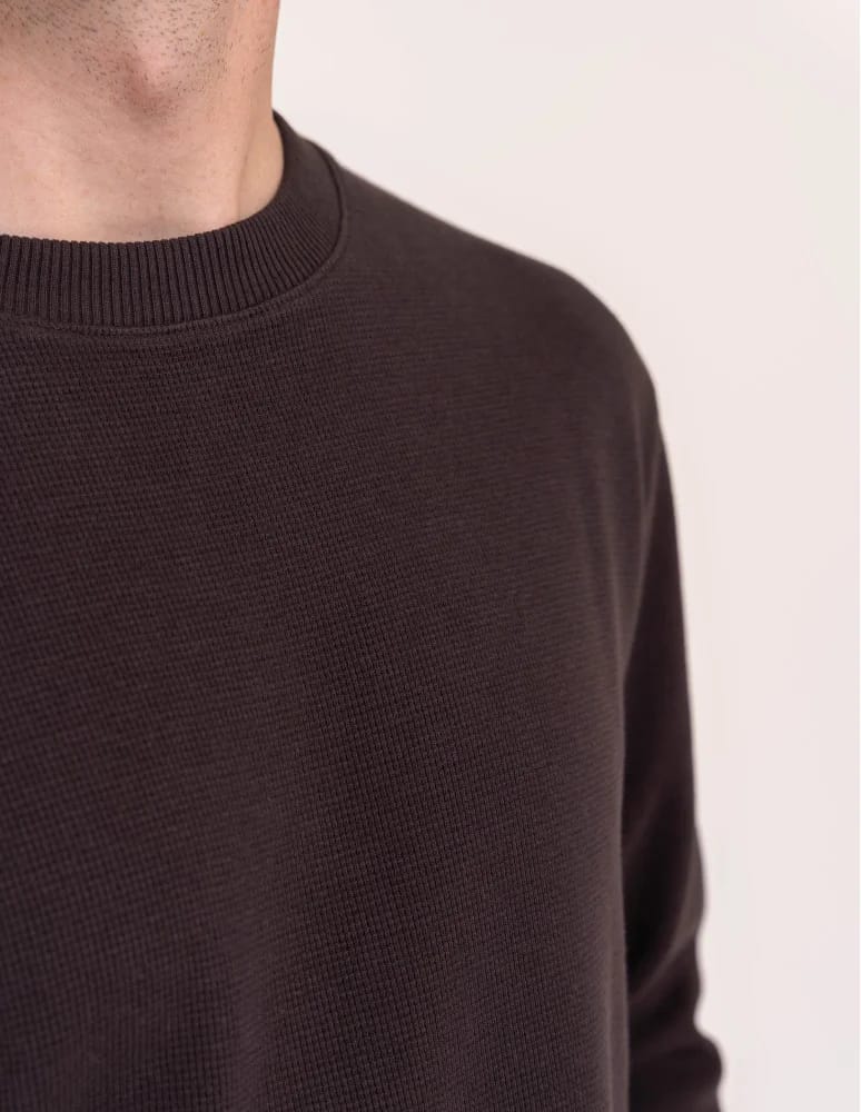 Koszulki z długim rękawem - Męski longsleeve bawełniany 100% z długim rękawem o waflowej strukturze BRĄZOWY  - produkt moraj.pl 5