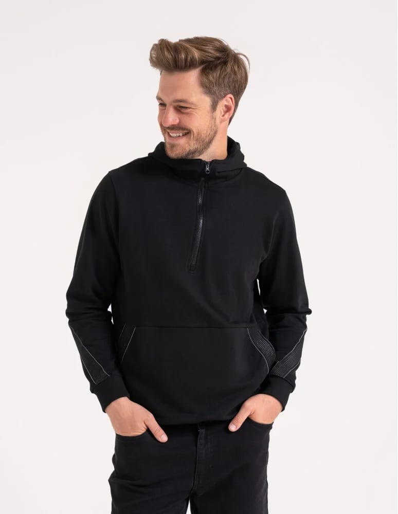 Bluzy męskie - Męska bluza bawełniana rozpinana z kapturem i kieszenią CZARNY  - produkt moraj.pl 4